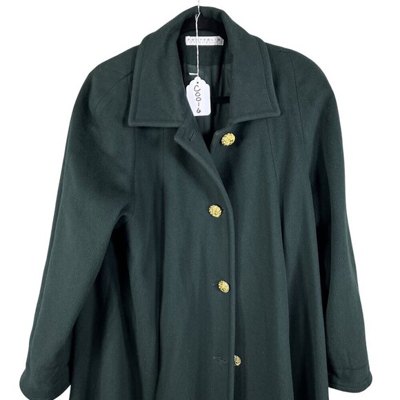 Portfolio Perry Ellis 14 Long Hunter Green Wool Coat Gold Buttons Quiet Luxury - Picture 16 of 16